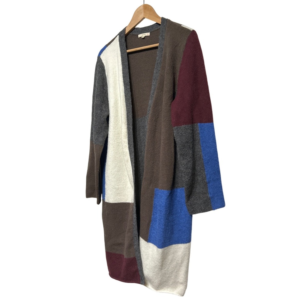 LE LIS Colorblock Patchwork Long Open Front Cardigan‎ Sweater M/L